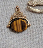 Antique Victorian 14K Gold Tiger's Eye Cameo Watch Fob Charm Pendant, Gift for Her
