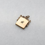 Antique Victorian 10K Solid Gold Old Cut Diamond Starburst Square Watch Fob Photo Locket, Gift for Her