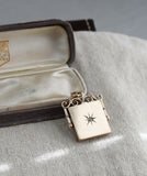 Antique Victorian 10K Solid Gold Old Cut Diamond Starburst Square Watch Fob Photo Locket, Gift for Her