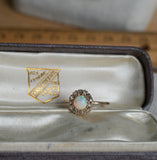 Antique Victorian 14K Fire Opal Rose Cut diamond Halo Engagement Conversion Ring, Size 5.75, Gift for Her