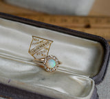 Antique Victorian 14K Fire Opal Rose Cut diamond Halo Engagement Conversion Ring, Size 5.75, Gift for Her