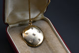 Antique Victorian Solid Gold Rose Cut Diamond Starburst Round Shape Photo Locket Necklace, Monogram EMG, Personalized Pendant, 18K Chain