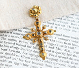 Antique Iberian Rose Cut Diamond 18K Gold Christian Cross Pendant, Crucifix Religious Charm Pendant