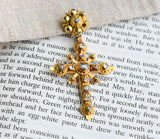 Antique Iberian Rose Cut Diamond 18K Gold Christian Cross Pendant, Crucifix Religious Charm Pendant