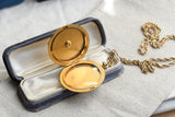 Antique 14K Solid Gold 0.12-0.13CT Old Cut Diamond Locket Necklace, Carter, Gough & Co, Monogram EFB, 24" Chain