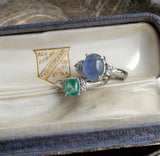 Vintage Platinum 5.66 CT Star Sapphire Cabochon Diamond Engagement Cocktail Ring, Size 6.25