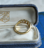 Antique Edwardian English 18K Gold Old Mine Cut Diamond Five Stone Eternity Engagement Wedding Anniversary Ring, 1.15 CTW, Size 7-7.25