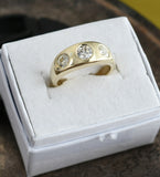 Reserved Handmade 14K Yellow Gold Three Stone Old European Cut Diamond Gypsy Flush Set Ring, 1.20 CTW, Size 6.25-6.5