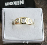 Reserved Handmade 14K Yellow Gold Three Stone Old European Cut Diamond Gypsy Flush Set Ring, 1.20 CTW, Size 6.25-6.5