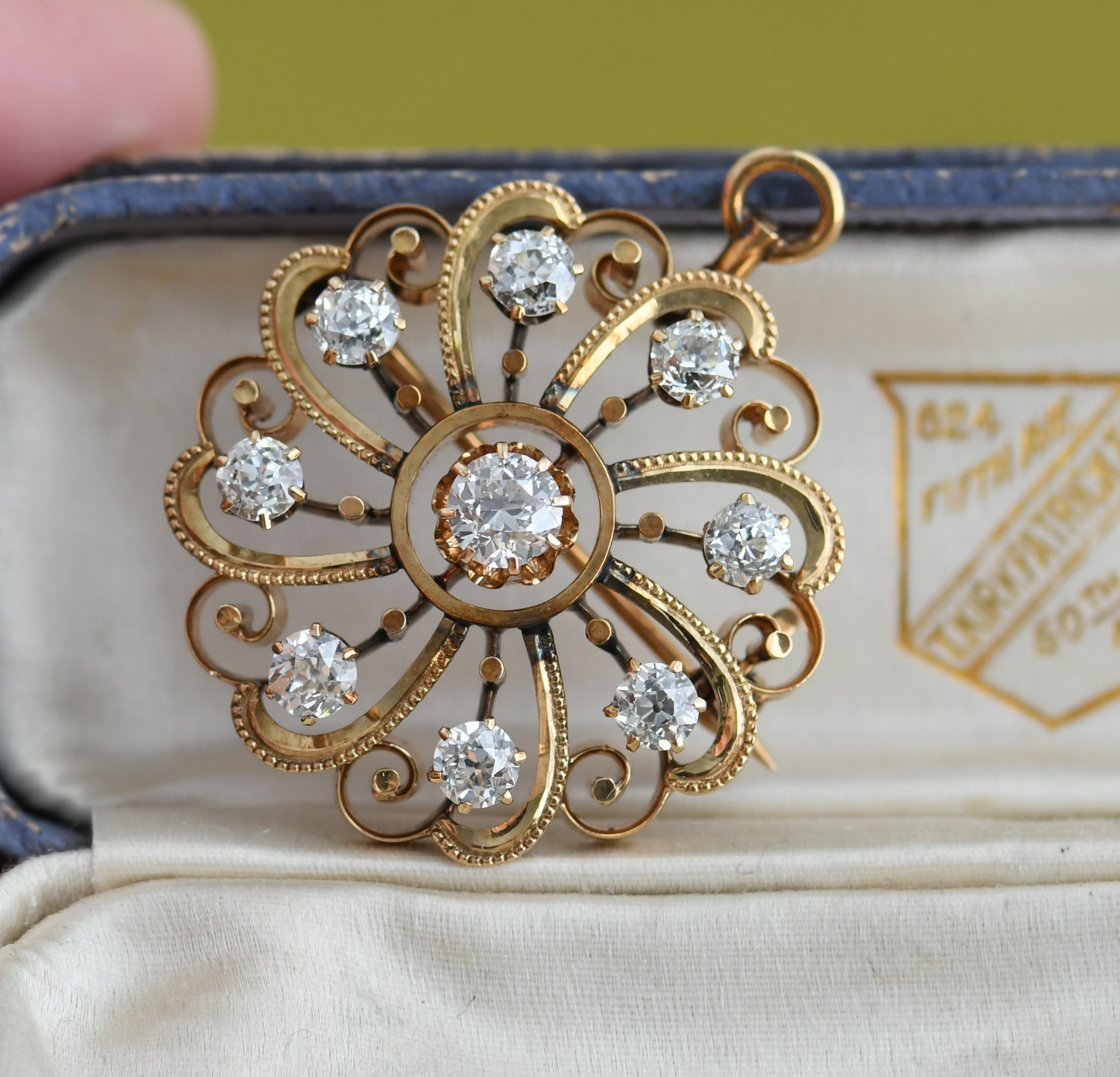 Delicate Art Nouveau Era Enameled Flower 14k Gold Brooch Pin