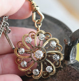 Antique Victorian 14K Gold 2.00 CTW Old Mine Old European Cut Diamond Flower Snake Flake Starburst Pin Brooch Pendant