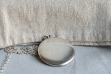 Large Antique F&B Sterling Silver Chatelaine Round Shape Locket, No Monogram, 29.5" Sterling Silver Chain