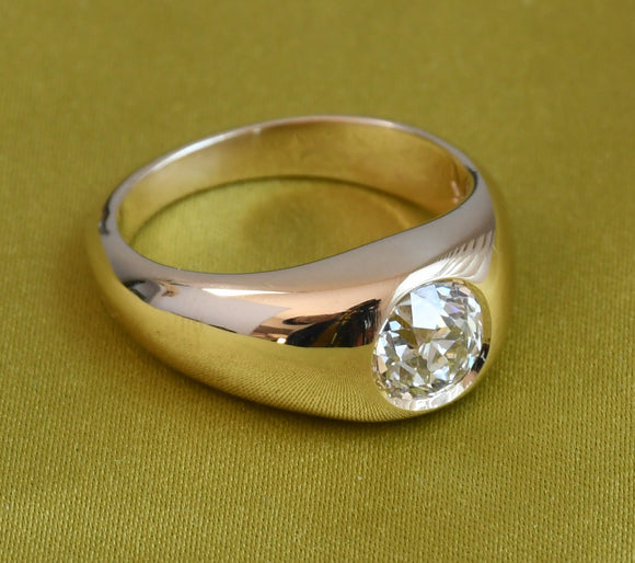 Handmade 14K Yellow Gold GIA 1.17CT K VS1 Old European Cut Diamond Gypsy Flush Set Ring, Solitaire Ring, Size 6.5 Media 1 of 9