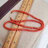 Antique Victorian Genuine Natural Undyed Salmon Red Coral Bead Strand Choker Necklace, 10K Original Barrel Clasp, 15.5 Inches, Gift for Her