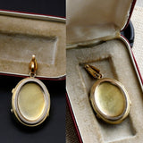 Antique Victorian Etruscan Revival 14K Solid Gold Ornate Metal Work Oval Locket, Circa 1880s