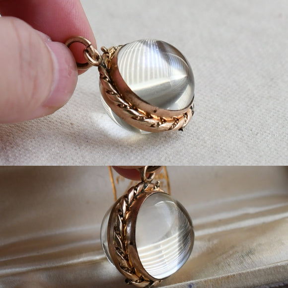 Antique Victorian Gold Filled Pools of Light Rock Crystal Orb Photo Locket, Watch Fob locket, Circa 1900s