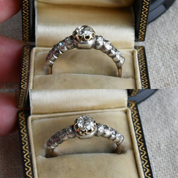 ON HOLD Antique Georgian Old Mine Cut Diamond 18K Silver Half Hoop Ring, 0.75 CTW, Size 7.5