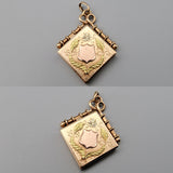 Antique Victorian Floral 10K Solid Rose Gold and Green Gold Two-Tone Rectangular Watch Fob Photo Locket, Gift for Her