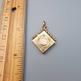 Antique Victorian Floral 10K Solid Rose Gold and Green Gold Two-Tone Rectangular Watch Fob Photo Locket, Gift for Her