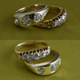 Reserved Handmade 14K Yellow Gold Three Stone Old European Cut Diamond Gypsy Flush Set Ring, 1.20 CTW, Size 6.25-6.5