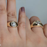 Handmade 14K Yellow Gold GIA 1.17CT K VS1 Old European Cut Diamond Gypsy Flush Set Ring, Solitaire Ring, Size 6.5