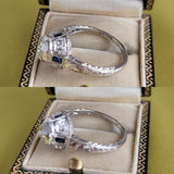 Vintage Antique Art Deco Platinum GIA 0.94CT K VS2 Old European Cut Diamond Sapphire Filigree Carved Engagement Ring, 1.15 CTW, Size 5.75