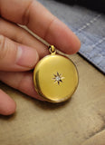 Antique Victorian Edwardian 10K Solid Gold Old European Cut Diamond Starburst Round Shape Wedding Locket, Monogram SFC, Circa 1900s