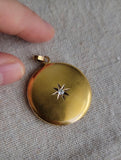 Antique Victorian Edwardian 10K Solid Gold Old European Cut Diamond Starburst Round Shape Wedding Locket, Monogram SFC, Circa 1900s