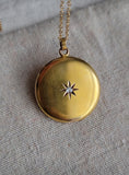 Antique Victorian Edwardian 10K Solid Gold Old European Cut Diamond Starburst Round Shape Wedding Locket, Monogram SFC, Circa 1900s