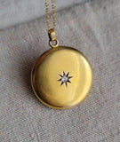 Antique Victorian 10K Solid Gold Old European Cut Diamond Starburst Round Shape Wedding Locket, Monogram SFC, Circa 1900s