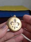 Reserved Antique Victorian Edwardian 12K-14K Solid Gold Fleur De Lis 0.35CTW Old Cut Diamond Locket, Monogram "JMC" or "MH", Gift for Her