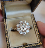 Antique 14K GIA 1.27 CT K VS2 Old Mine Old European Cut Diamond Cluster Halo Ring, 2.62 CTW, Engagement Ring, Flower Ring, Size 5-5.25