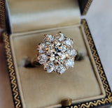 Antique 14K GIA 1.27 CT K VS2 Old Mine Old European Cut Diamond Cluster Halo Ring, 2.62 CTW, Engagement Ring, Flower Ring, Size 5-5.25
