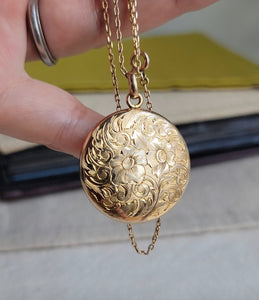 Antique Edwardian 10K Solid Gold Hand Etched Swirl Floral Scrolled Work Locket, Monogram CBH, Gift for Her