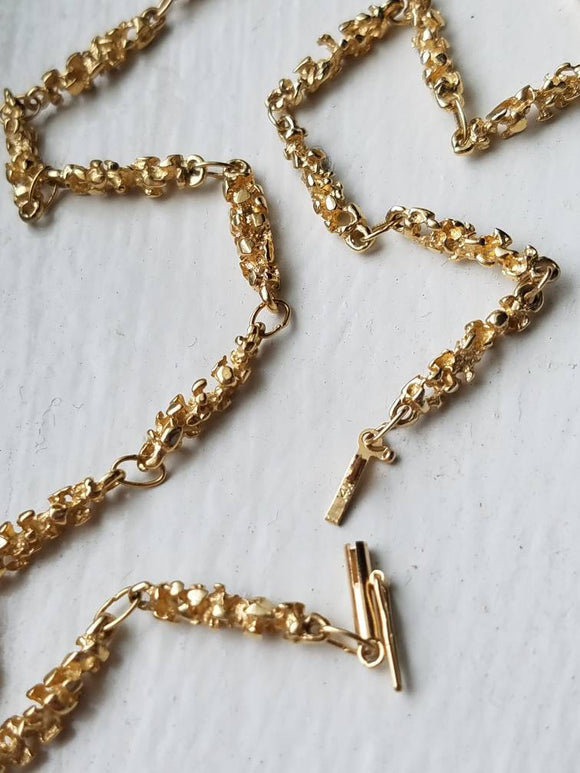 Vintage 14K Solid Gold Unique Nugget Link Chain Necklace, Watch Fob Chain, Abstract Free Form Artisan Link Locket Chain, Choker, 16 Inches
