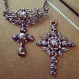 Antique Georgian French Regional Rose Cut Diamond Silver Cross Necklace, Stomacher, Flemish, Religious Charm Pendant
