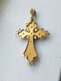 Antique Victorian French Rose Cut Diamond 18K Gold Cross Pendant, Religious Charm Pendant