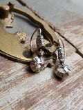 Antique Georgian 14K Gold Silver Collet Set Rose Cut Diamond Dangle Drop Earrings, Lever Back, Wedding Bridal Jewelry, Pierced Earrings