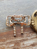 Antique Edwardian Belle Époque 18K Yellow Gold Platinum Old Mine Cut European Cut Diamond Double Bow Pin Brooch Pendant
