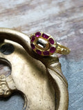 Reserved Rare Antique Ancient 17th Century Renaissance Enamel Ring with Table Cut Diamond and Rubies, Size 5.25-5.5