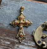 Antique Victorian French Rose Cut Diamond 18K Gold Cross Pendant, Religious Charm Pendant