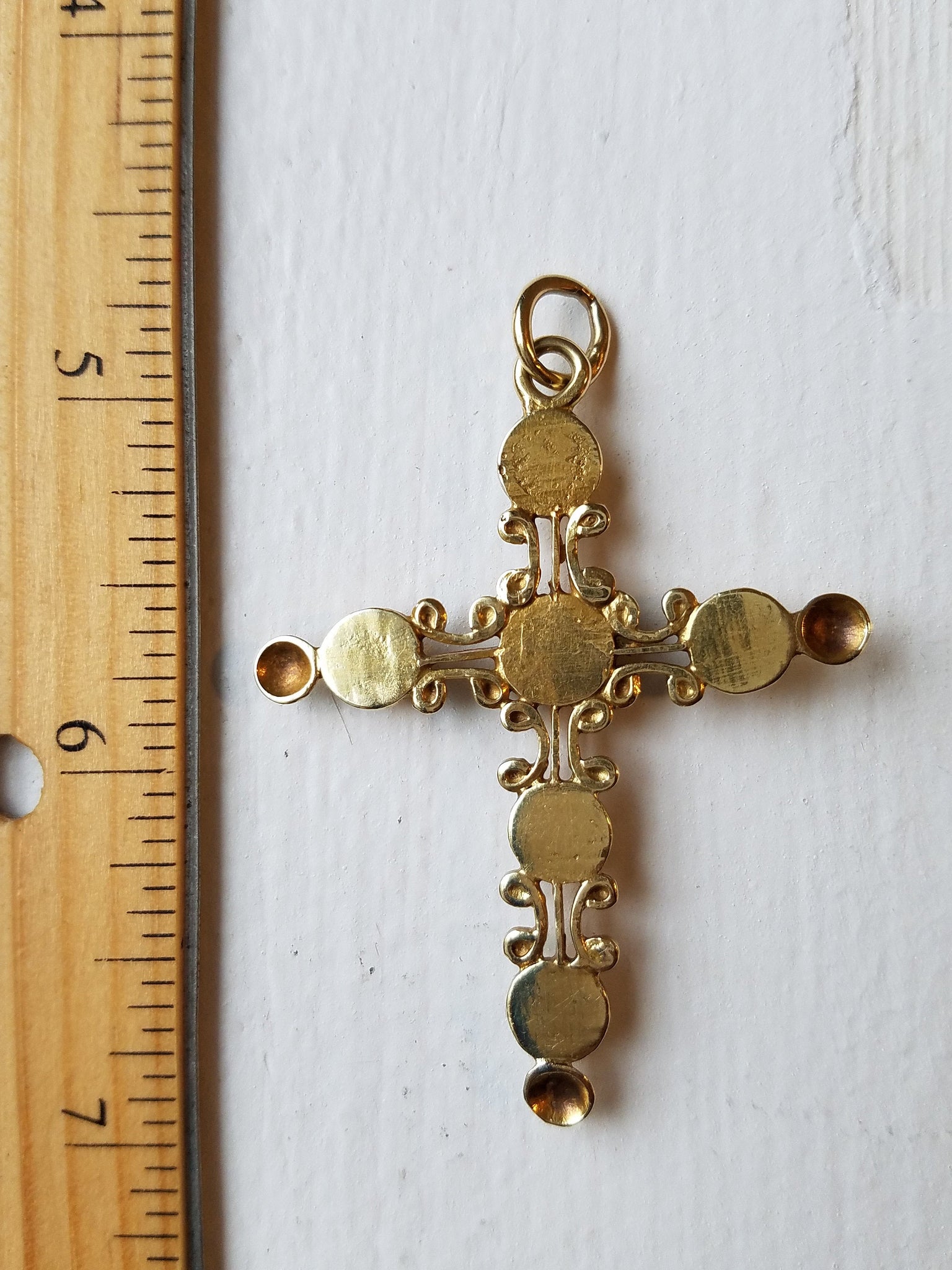 Antique Iberian Rose Cut Diamond 18K Gold Cross Pendant, Crucifix