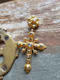 Antique Iberian Rose Cut Diamond 18K Gold Christian Cross Pendant, Crucifix Religious Charm Pendant