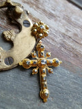 Antique Iberian Rose Cut Diamond 18K Gold Christian Cross Pendant, Crucifix Religious Charm Pendant