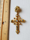 Antique Iberian Rose Cut Diamond 18K Gold Christian Cross Pendant, Crucifix Religious Charm Pendant