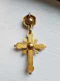 Antique Iberian Rose Cut Diamond 18K Gold Christian Cross Pendant, Crucifix Religious Charm Pendant