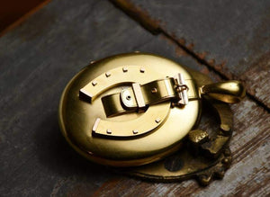 Antique Victorian 14K Solid Gold Lucky Horseshoe Belt Buckle Locket, Circa 1880s