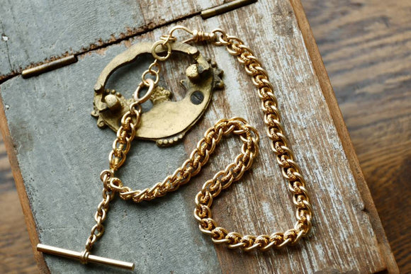 Substantial Antique Solid 14K Gold Watch Chain Choker Necklace, Ornate Belcher Inter-locking Link Locket Chain, 14