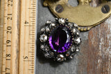 Antique Victorian Faceted Amethyst Rose Cut Diamond Silver Gold Pin Brooch, Gift for Her
