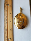Large Antique Victorian 15K Solid Gold Crest Starburst 0.20 CT Old Mind Cut Diamond Oval Photo Locket, 15 CT English Hallmark, Circa 1880
